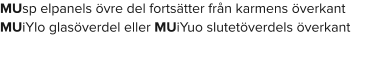 MUsp elpanels övre del fortsätter från karmens överkant MUiYlo glasöverdel eller MUiYuo slutetöverdels överkant